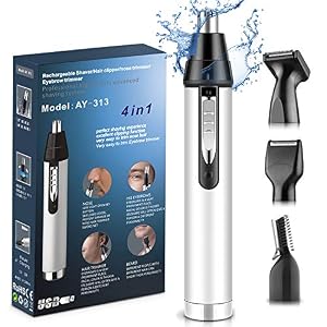Nose Hair Trimmer, USB Rechargeable Ear and Nose Hair Trimmer for Men Professional Painless Nose Hair Remover, 4 in 1…