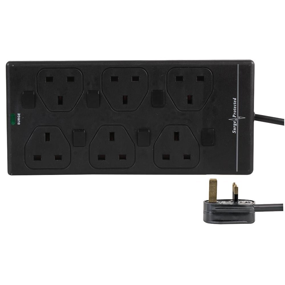 Surge Protected Extension Trailing Lead Black/White Multi Plug USB