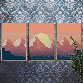 3 Piece Framed Canvas Wall Art for Living Room, Bedroom Mountain Landscape Illustration V Canvas Prints for Home Decoration Ready to Hang - 16"x24"x3 Panels