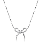 SLUYNZ Solid 925 Sterling Silver Bow Pendant Necklace for Women Teens Simple Bowknot Choker Necklace Chain