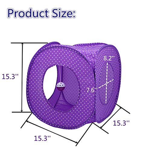 Cat Play Tent Instant Pop-up Sleep Cube Toy with a Hanging Bell Ball Built in Polyester Fabric Portable and Foldable Design for Cats,Kittens,Puppies and Small Animals (Purple)