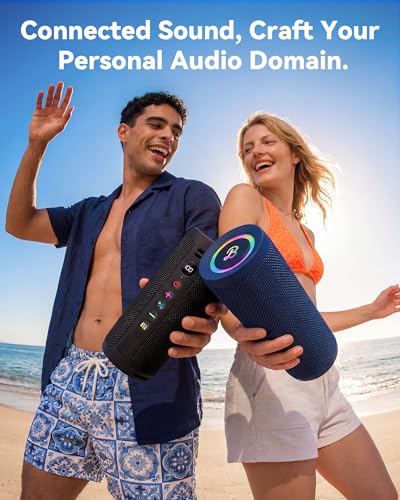BassBloom Roar 3 Portable Bluetooth Speaker,20W Powerful Sound with JIKE Bass,IPX6 Waterproof,24H Playtime,Bluetooth 5.4,RGB Lights,Wireless TWS Pairing,Outdoor for Camping and Beach (Black)
