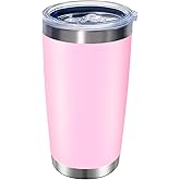 HAOLI 1 Packs, 20oz Stainless Steel Tumbler with Lid, Leakproof Double Wall Travel Mug for Hot/Cold Drinks, Home Office Outdoor Party Use, Durable Powder Coated Insulated Cup/Pink