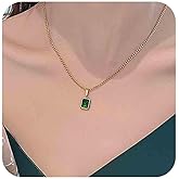 Aneneiceera Vintage Emerald Square Choker Necklace Gold Emerald Pendant Necklace Enamel Green Square Necklace Minimalist Geometric Necklace Chain Jewelry for Women