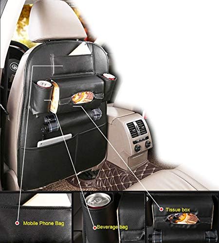1Pack PU Leather Premium Car Seat Back Organizer Travel Accessories, Car Seat Back Organizer Seat Protector/Kick mats Back seat Protector and iPad Mini Cup Holder Holder,Universal Use Seat Covers