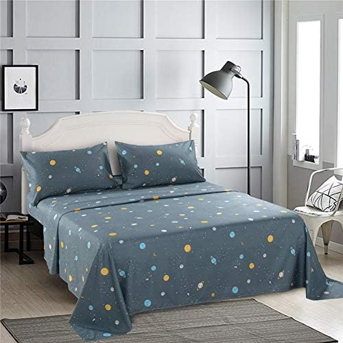 Bedlifes Space Sheets Queen Sheet Set Kids Bedding Set Stars Solar System Deep Pocket Bed Sheets Flat Sheet& Fitted Sheet with Pillowcases 4PCS Queen