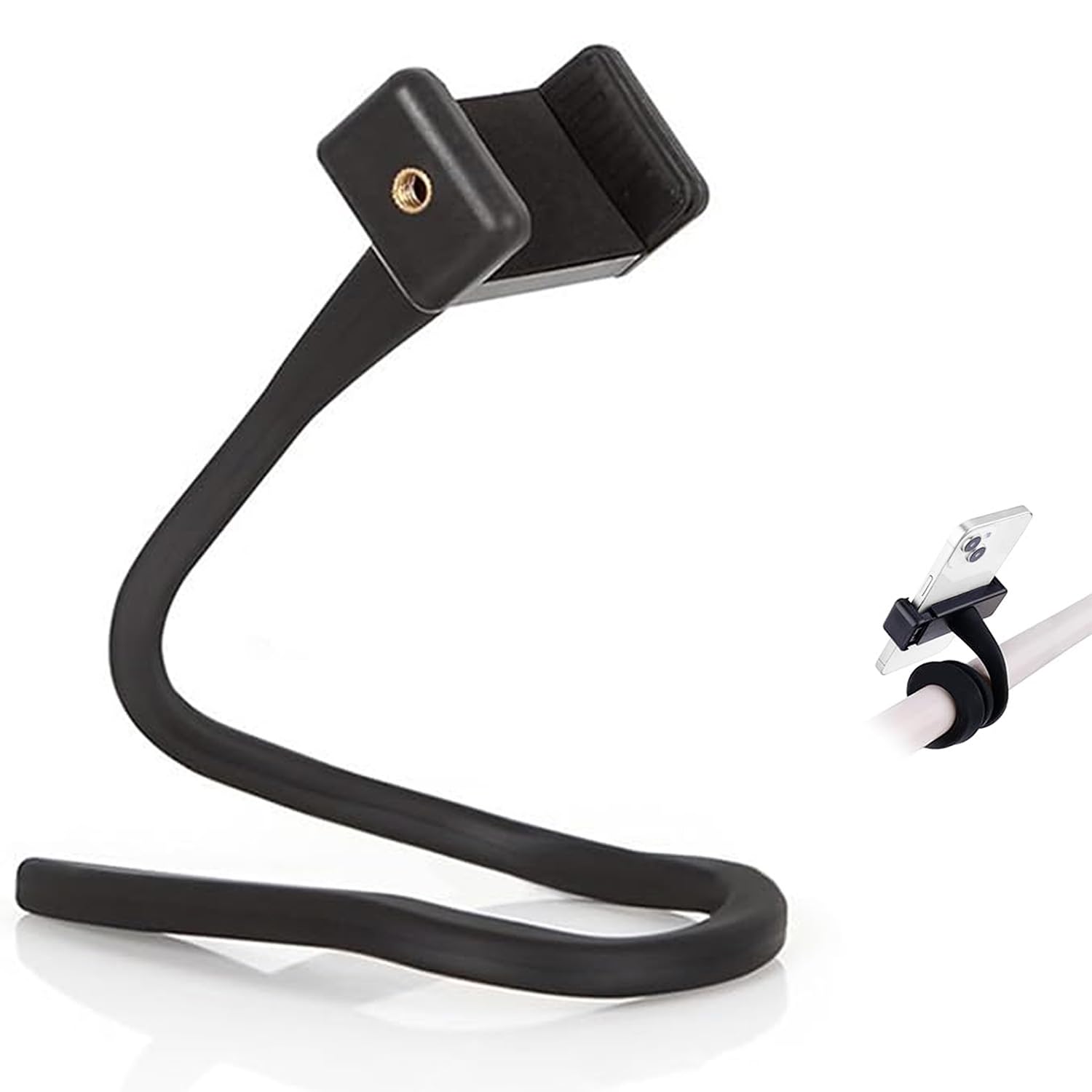 Cipszoely Pram Phone Holder, Firm Flexible Phone Holder for Pram Not Shed, Adjustable Stroller Phone Holder with Non Slip Silicone Arm Grip for Strollers Treadmills Cars Fitness Home Work Travel