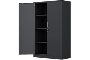 iJINGUR Metal Storage Cabinet Locker with Locking Doors and 3 Adjustable Shelves, 53.5-Inch Tall Lockable Steel Storage Cabin