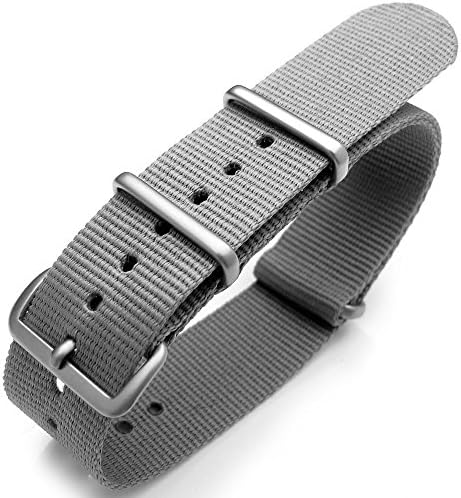 NATO 22mm Heat Sealed G10 Nylon Watch Strap, Brushed Buckle, Light Grey