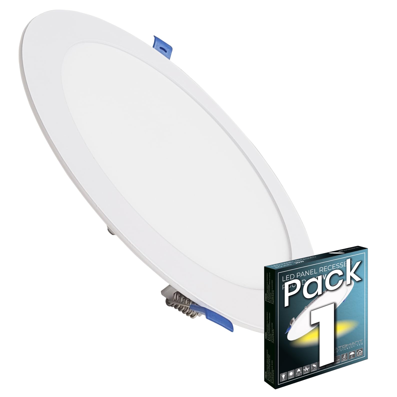 LED Atomant 1 x Flat Round LED Downlight Panel 18 W, Neutral White 4500K, 1600 Lm, Driver Included, Standard Cut 200 mm, 225 mm