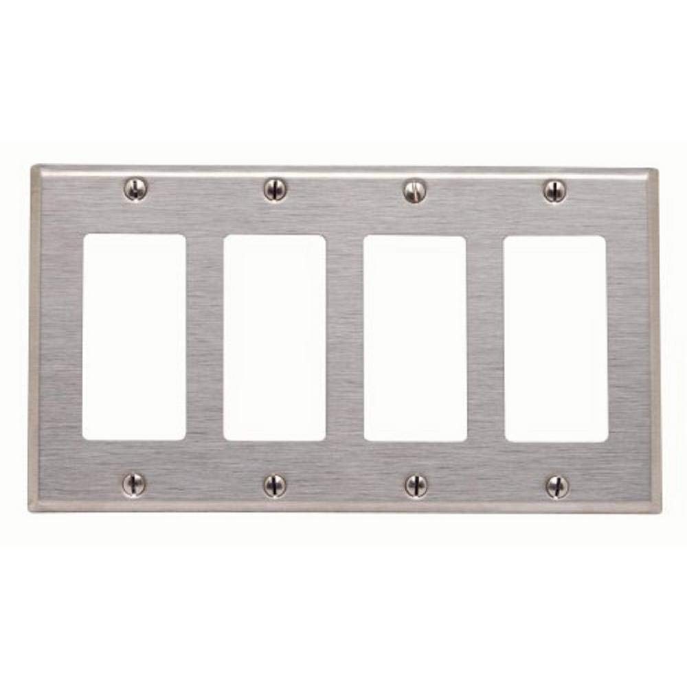 Leviton 84412-40 4-Gang Decora/GFCI Device Decora Wallplate, 302 Stainless Steel, Device Mount, Stainless Steel