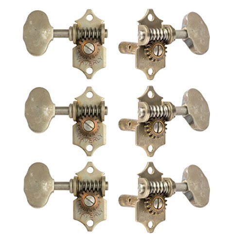 Waverly Guitar Tuners with Butterbean Knobs for Slotted Pegheads, Relic Nickel, 3L/3R