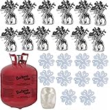 Balloon Time Disposable Helium Tank 14.9 cu.ft - 12 Silver Balloon Weights + 10 Flower Shape Balloon Clips + Curling Ribbon