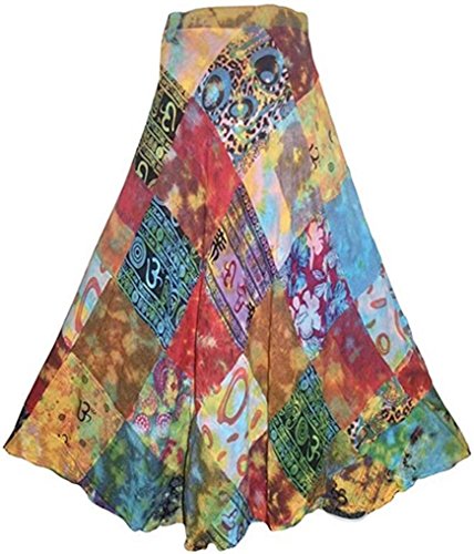 Agan TradersWomen's 2025 Summer Boho Maxi Skirt for Fall Patched Tie Up High Waisted Long Skirt Bohemian Wrap Cover Up