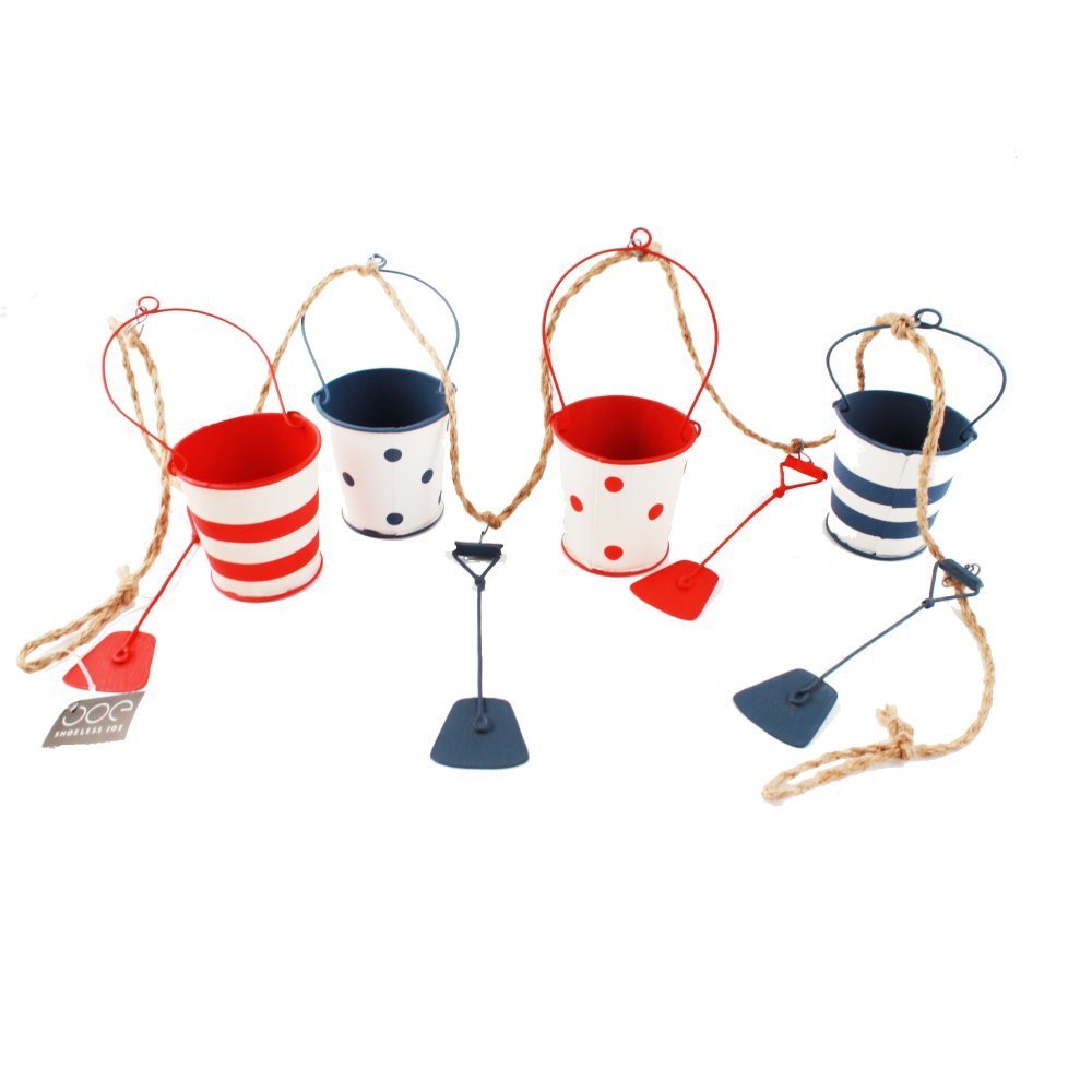 String / Garland / Bunting of Metal Red and Blue Miniature Buckets and Spades