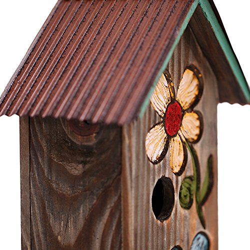 CEDAR HOME Hanging Bird House Outdoor Garden Patio Decorative Resin Pet Cottage Carved Bouquet Wooden Birdhouse, Brown