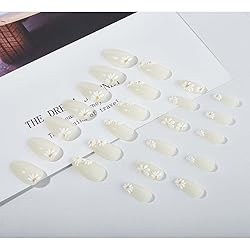 RikView White Almond Press on Nails Medium Fake