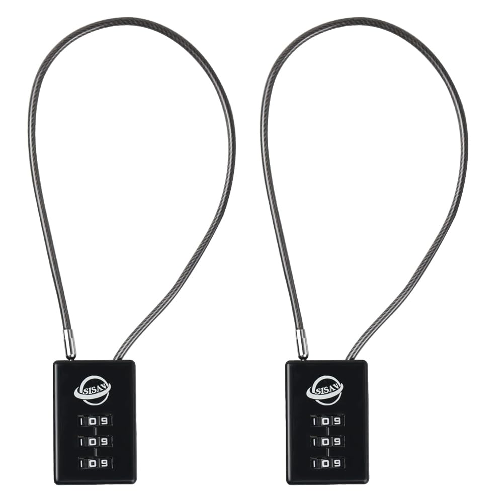 SISAV 3 Digit Cable Combination Lock 12 inches Cable for School Gym Locker,Filing Cabinets,Helmet,Toolbox,Luggage Suitcase,knapsack,Black 2Pack