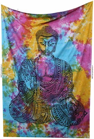 Amitus Exports(TM) Premium Quality 1 X Lord Buddha 79"x53"(Approx.) Inches Multi Color Cotton Fabric Tapestry Hippy Indian Mandala Throws (Handmade In India)