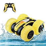 WomToy Waterproof Stunt RC Car,4WD Amphibious Remote Control Car Boat Double Sided Driving On Water & Land Electric Stunt Car for Kids with 360° Spins and Flips