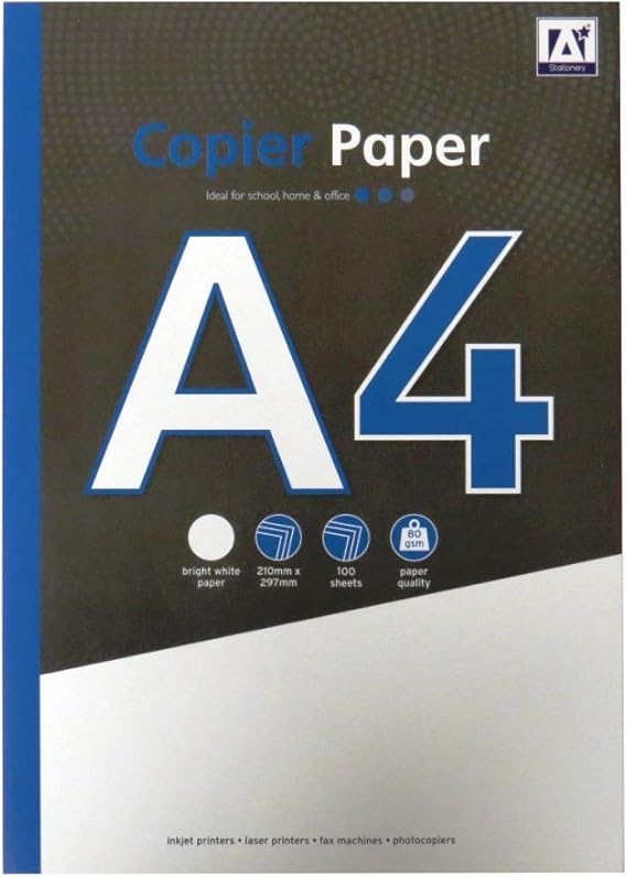 A4 Copier and Printer Paper 100 Sheets, 80gsm Bright White Paper