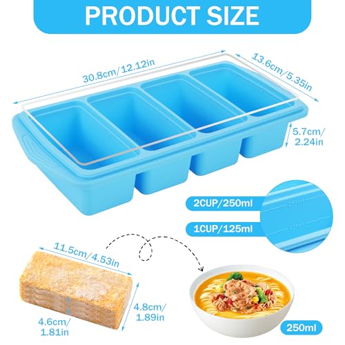 Huiguli 2 Pieces Extra Large Silicone Tray Soup Containers for Freezer, Sauces and Food Preparations, 1 Cup/250 ml, Sky Blue (2, Rectangular)
