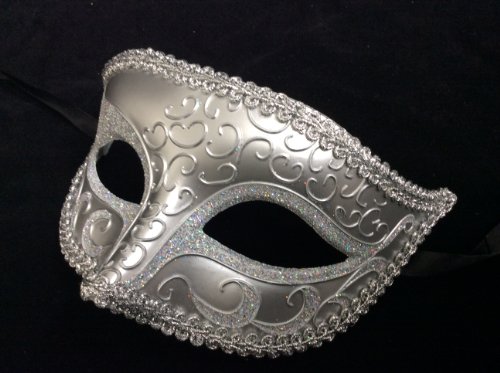 His & Hers Masquerade Couples Venetian Design Masks - 2 Piece Silver Colored Set - Perfect Couple Mardi Gras Long Swan Party Halloween Ball Prom by Unknown