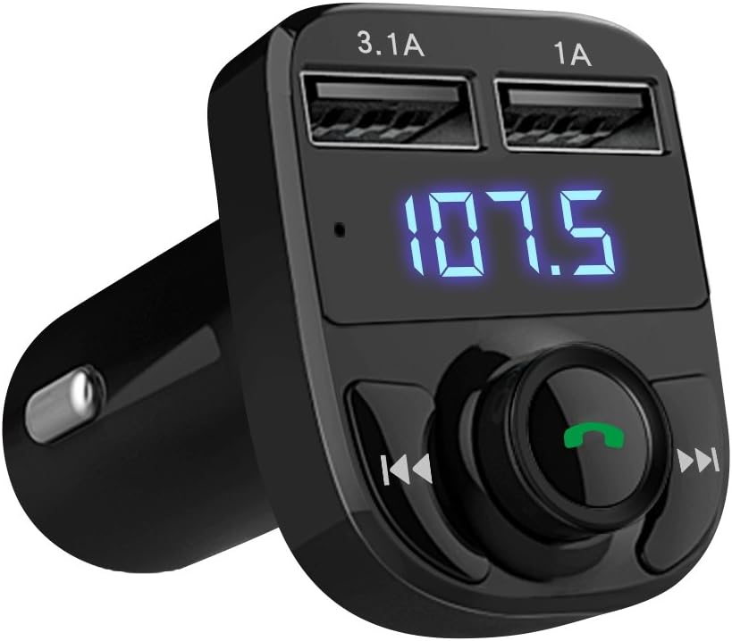 Handsfree Car Charger,Bluetooth FM Transmitter&Music adapter,3.1A Dual USB Port Charger compatible for Apple iphone,Samsung Galaxy,LG,HTC,XIAOMI,HUAWEI etc