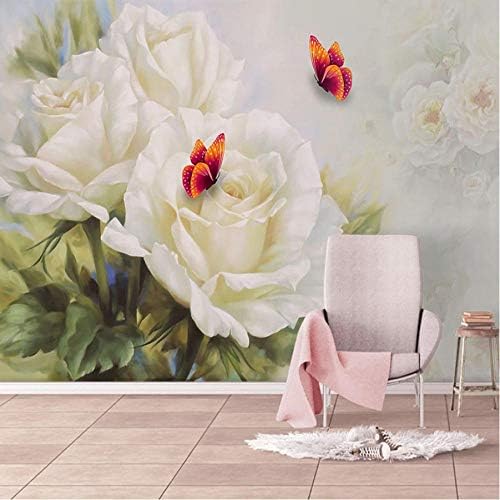 壁画の壁紙装飾 カスタム3d壁紙現代の白いバラ蝶花壁画リビングルームテレビソファ寝室背景壁の装飾 450x300cm
