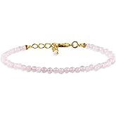 Natural Gemstone Micro Beads Dainty Bracelet Jewelry for Women, Birthstone, Chakra Energy Crystals, 14k Gold Plated Chain 8 inch Adjustable