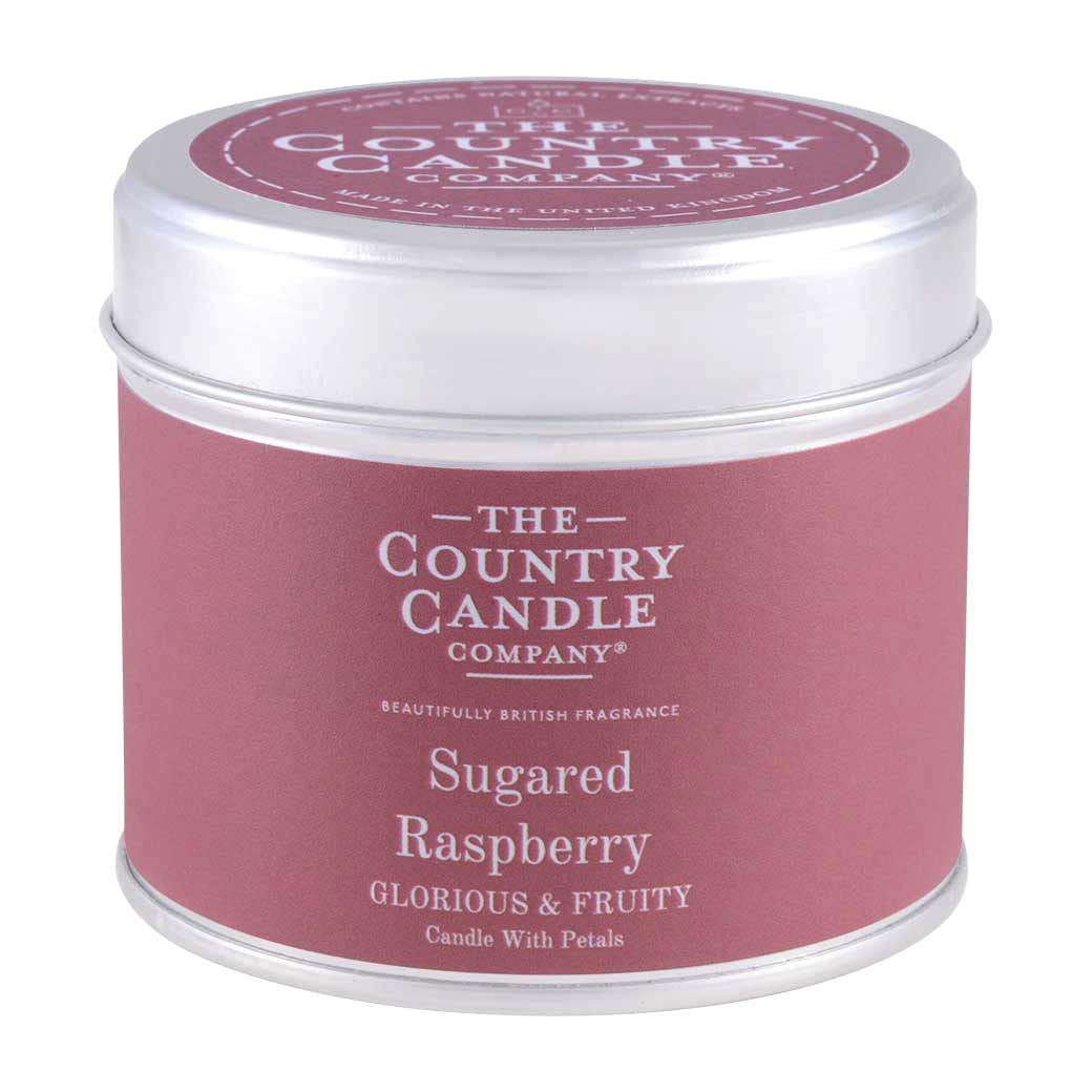 The Country Candle Company Sugared Raspberry Tin Candle with Petals, Pink, 76 x 62 mm