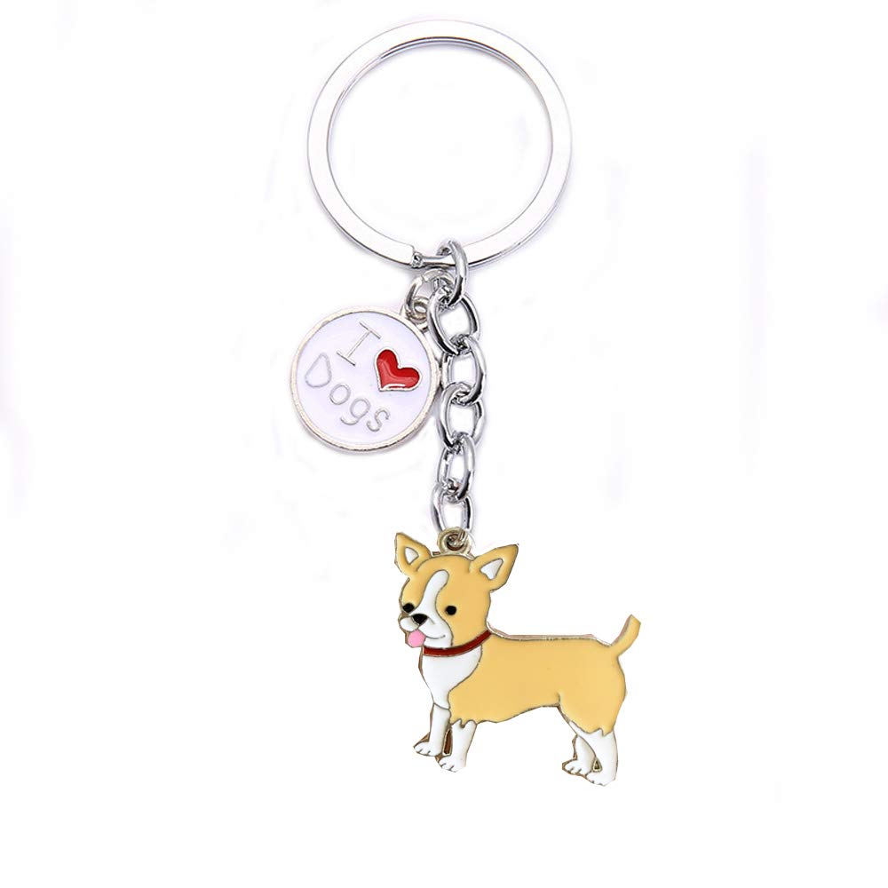 Dog Key-ring Keychain,10cm Cute Metal Dog Keychain Keyring Keyfob Bag Charm Best Birthday (Yellow Chihuahua)