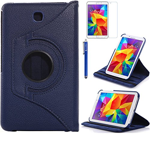 Tab 4 7.0 Case, AiSMei Rotating Case For Samsung Galaxy Tab 4 7.0 SM-T230,SM-T231, SM-T230NU Tablet PC,7-Inch PU Leather Case [Bonus Stylus+Screen Protector] -Navy Blue