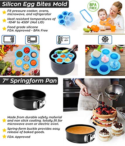 Pressure Cooker Accessories Set 10 Pcs- Fit 5,6,8 Quart (Qt) Instant Pot - Steamer Basket,Non-stick Spring Form Pan,Egg Bites Molds With Handles,Egg Steamer Rack,Tongs, Magnetic Sheet, Recipes E-Book - Thumbnail 2