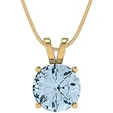 Clara Pucci 14K Yellow Gold Plated Solitaire 16" Box-Chain Necklace - Sterling Silver 2ct Round Cut Aquamarine Pendant