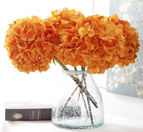 jinma Helen Ou@ 4 Pcs Artificial Hydrangea Flowers Great for Wedding and Home Decoration (Orange)