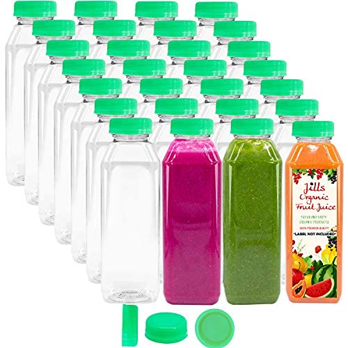 48 Pack 12 oz Plastic Bottles with Lids, Green Caps, Empty PET Clear