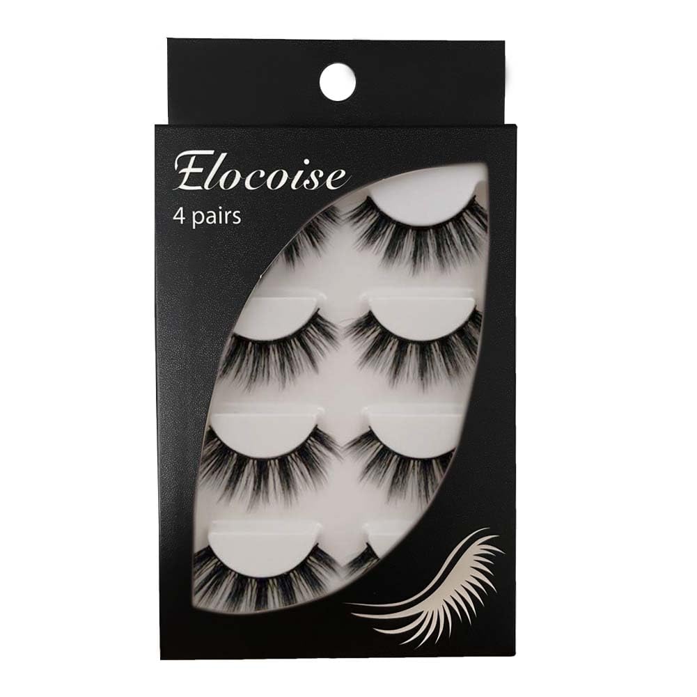Elocoise False Eyelashes,3D Eye Lashes Reusable 4 Pairs Long Hand-made Faux Eyelashes for Eye Makeup (G107)