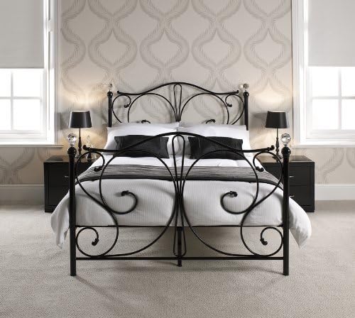 KOSY KOALA 4FT6 DOUBLE BLACK METAL BED FRAME WITH CRYSTAL FINIALS (Black, 4ft6 Double)