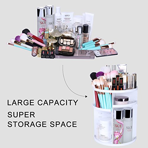 EMOCCI 360 Rotating Makeup Organizer Adjustable Spinning Cosmetic Storage Box Case Large Capacity Make Up Holder Vanity Shelf Fits Counter top Bathroom Kitchen(white) - Thumbnail 4