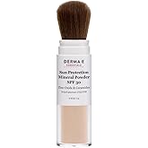 DERMA E Mineral Sunscreen for Face, SPF 30 Brush On Sun Protection Mineral Powder Sunscreen, 0.16 Oz, Mattifying Zinc Oxide & Ceramides, Sets Makeup, Controls Oil, Translucent Finish, All Skin Tones