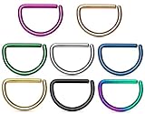 16G D Shape Titanium Septum Ring - Choose Size & Color (For Professional Use)