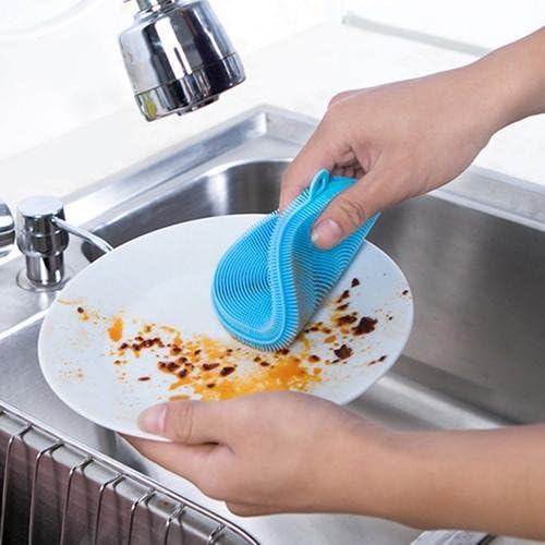 Silicone Sponge Kitchen Scrubber 5 pack Bath Dishwasher Brush Antibacterial BONUS 10 Scouring Pads For FREE Fruit Vegetable Washer Plus Heat Insulation Pad 500 F Plus (Assorted 5) CHILD SAFE