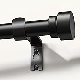 Lootkell Modern Black Curtain Rods for Windows 48 to 84 Inches Adjustable Length Heavy Duty 1" Diameter Window Curtain Rod wi