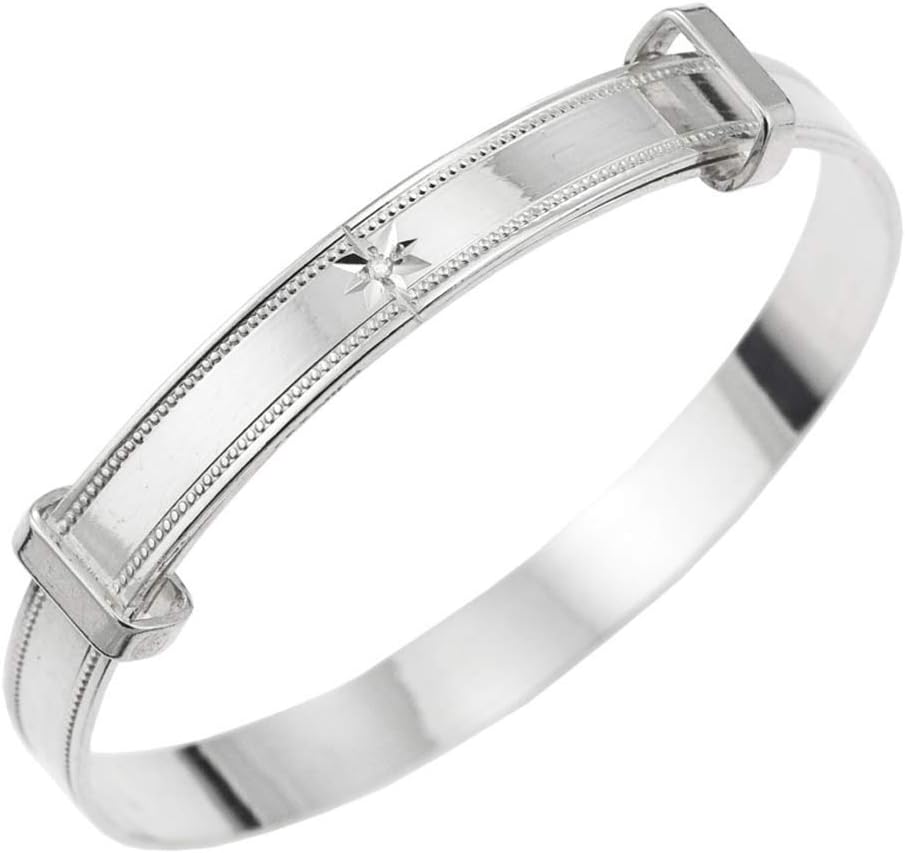 DV DOLCE VALENTINAChildren's 925 Sterling Silver Unisex Bangle with Diamond - Non-Personalized, Expandable, Ages 0-3 - Perfect for Baby Shower, Baptism, or Birthday