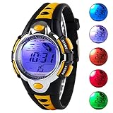Kid Watch Multi Function Digital LED Sport 50M Waterproof Electronic Digital Outdoor Watches Alarm for Boy Girl Children Gift (yellow)