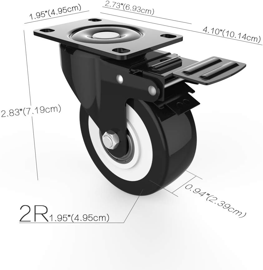 2" Swivel Caster Wheels with Safety Dual Locking and Polyurethane Foam No Noise Wheels, Heavy Duty - 150 Lbs Per Caster (Pack of 4): Industrial & Scientific