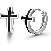 PDTJMTG Cross Huggie Earrings Sterling Silver Hypoallergenic Cross Hoop Earrings for Men Women