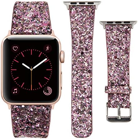 MIFFO Compatible with Apple Watch Band 38mm 40mm 42mm 44mm, 3D Glitter Bling Leather Wristband iWatch Strap Replacement for Apple Watch Series 5 Series 4 Series 3 Series 2 Series 1