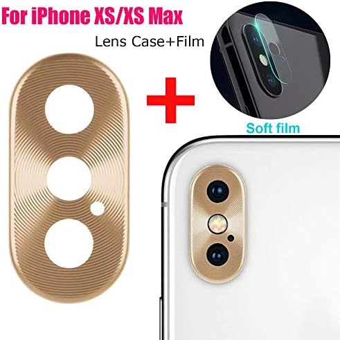 WEIJIJ Metal Back Rear Camera Lens Protective Ring Case Cover Protector Accessory + Screen Film Cover for iPhone Xs/XS Max